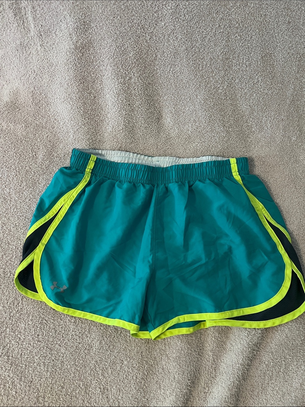 Under Armour Teal Athletic Shorts with Neon Yellow Trim